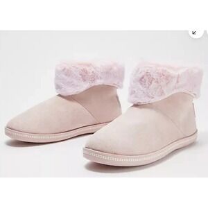 Skechers Campfire‎ Blush Pink Faux Fur Scuff Hard Sole Slipper Booties 10 NIB